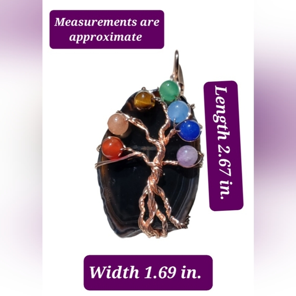 Tree of Life Wire Wrapped Black Onxy Pendant with Chakra Stones - Picture 6 of 6
